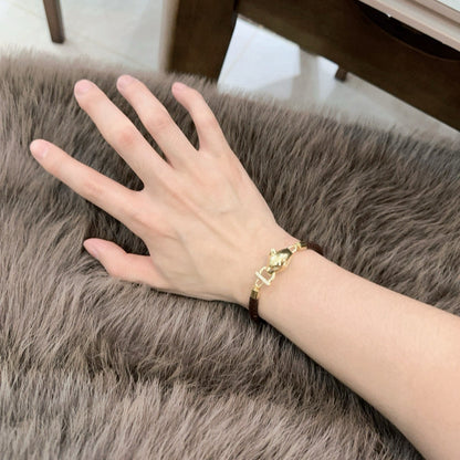 [Solara Jewelry ]CT Pantherkopf-Verschlussarmband mit geflochtenem Leder