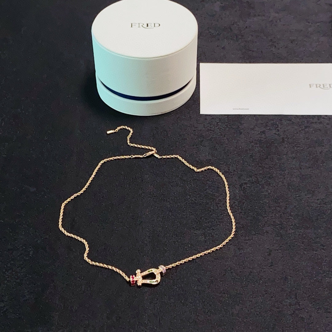[Solara Jewelry ]FORCE Bunte Full-Pavé Mini Horsebit Halskette, Unisex