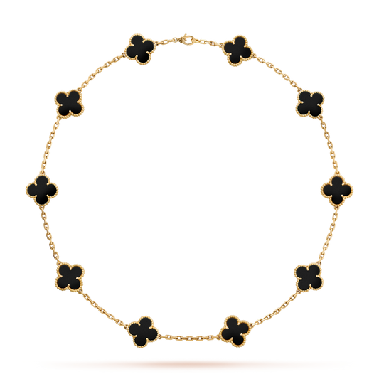 [Solara Jewelry ]CLOVER 10 MOTIFS ONYX NECKLACE
