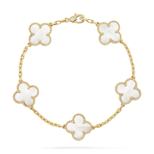 [Solara Jewelry ]CLOVER  5 MOTIF WHITE MOP BRACELET