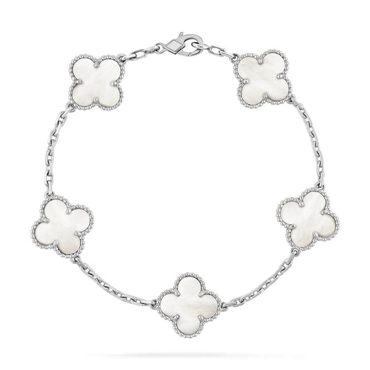 [Solara Jewelry ]CLOVER SILVER MOP 5 MOTIF BRACELET
