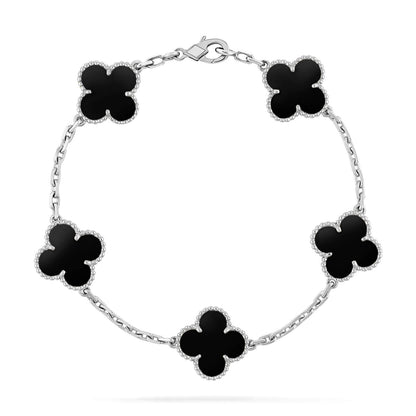[Solara Jewelry ]クローバー 5 モチーフ オニキス ブレスレット シルバー