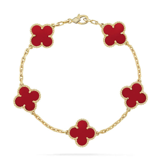 [Solara Jewelry ]CLOVER 5 MOTIFS RED AGATE  BRACELET