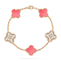 [Solara Jewelry ]CLOVER 5 MOTIF DIAMOND PINK MOP PINK GOLD BRACELET