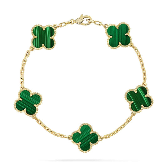 [Solara Jewelry ]CLOVER 5 MOTIFS MALACHITE BRACELET