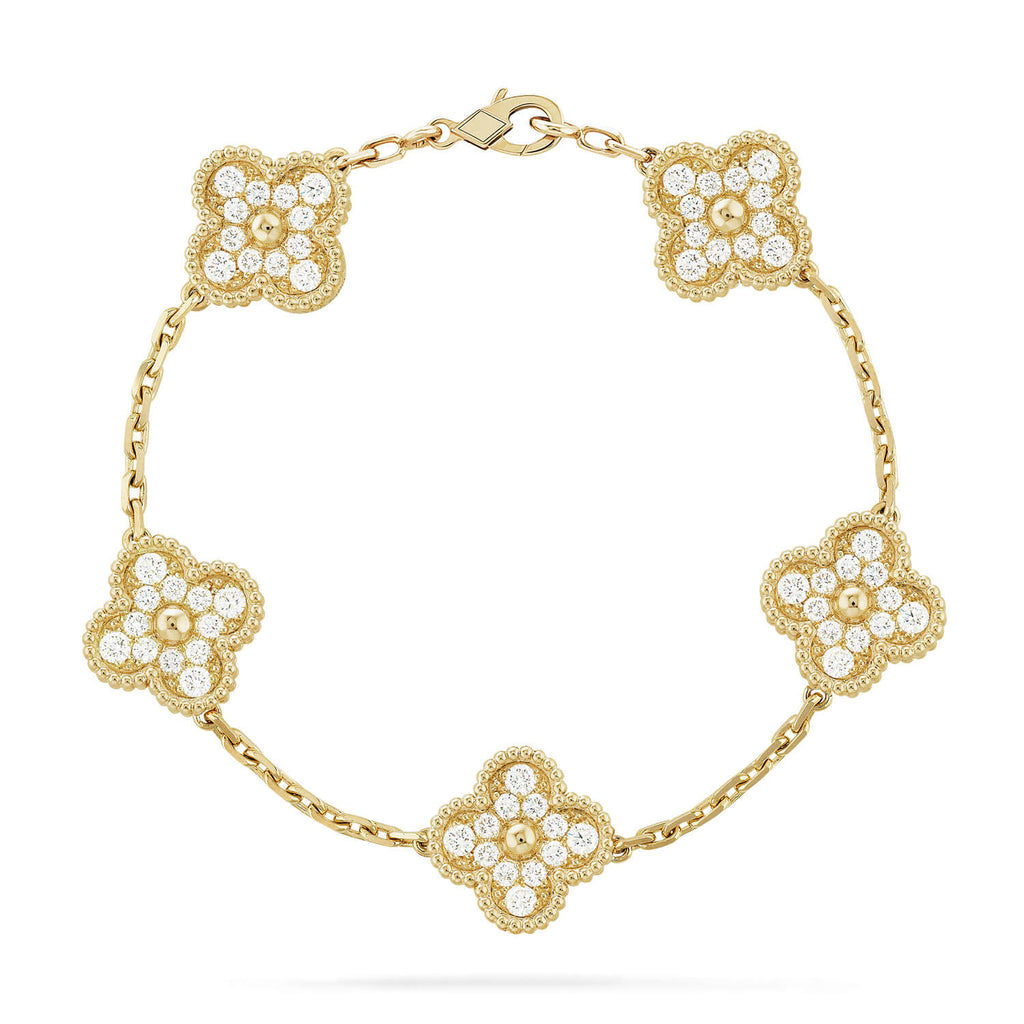 [Solara Jewelry ]CLOVER 5 MOTIFS  FULL DIAMOND BRACELET