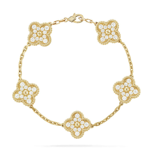 [Solara Jewelry ]CLOVER 5 MOTIFS  FULL DIAMOND BRACELET
