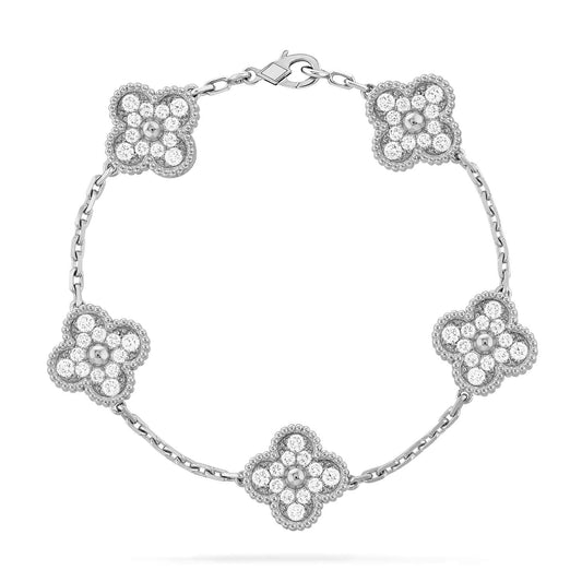 [Solara Jewelry ]CLOVER 5 MOTIFS  DIAMOND BRACELET SILVER