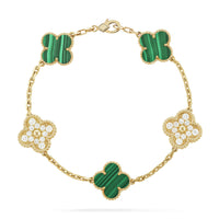 [Solara Jewelry ]CLOVER  5 MOTIF MALACHITE DIAMOND BRACELET