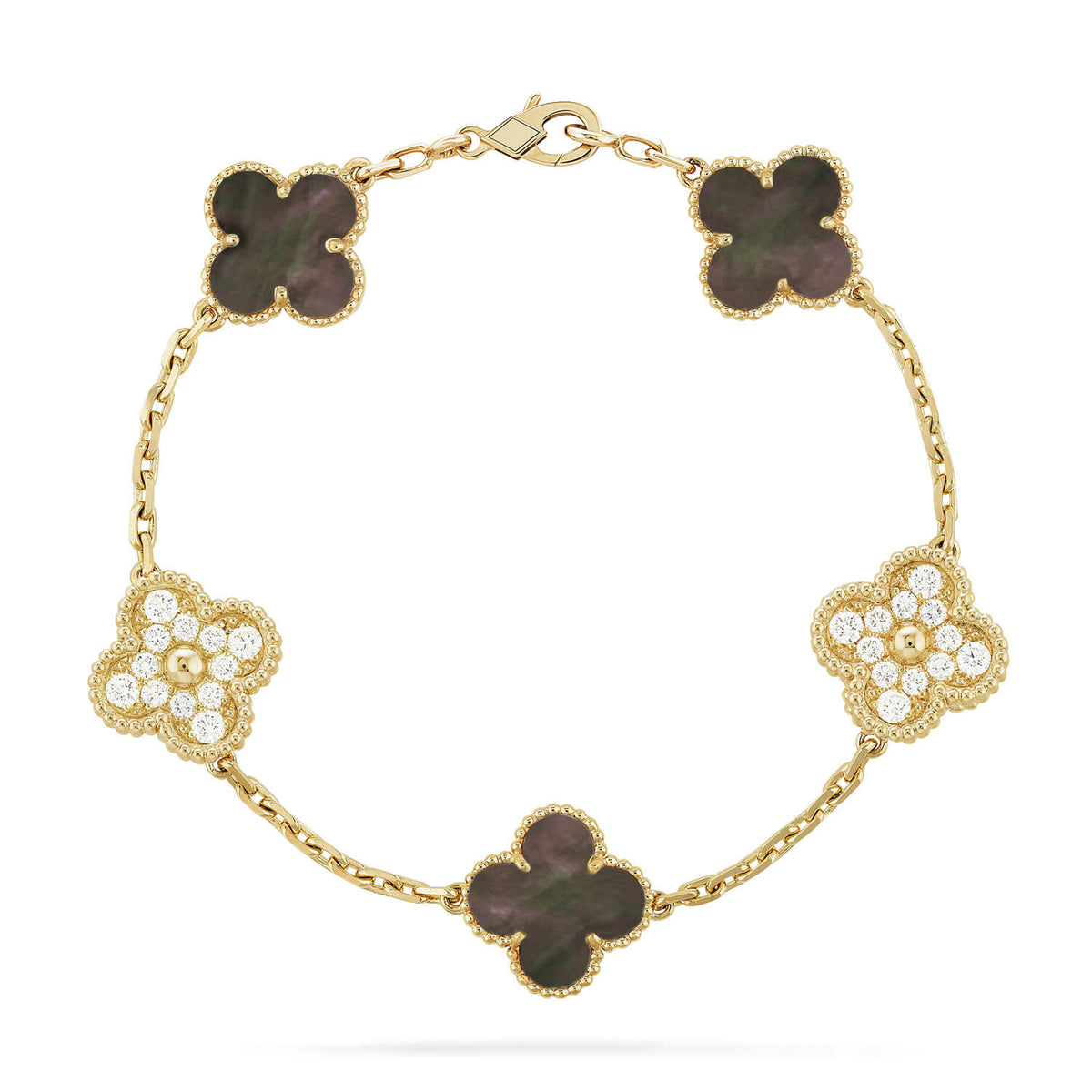 [Solara Jewelry ]KLEEBATT 5 MOTIV GRAUES PERLMUTT DIAMANTARMREIFEN