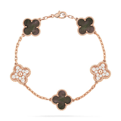 [Solara Jewelry ]KLEEBATT 5 MOTIV GRAUES PERLMUTT DIAMANTARMREIFEN
