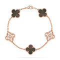[Solara Jewelry ]クローバー 5モチーフ ダークマザーオブパール ダイヤモンド ピンクゴールド ブレスレット
