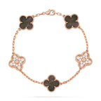 [Solara Jewelry ]クローバー 5モチーフ ダークマザーオブパール ダイヤモンド ピンクゴールド ブレスレット