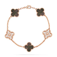 [Solara Jewelry ]CLOVER 5 MOTIFS DARK MOP AND DIAMONDS PINK GOLD BRACELET