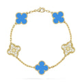 [Solara Jewelry ]クローバー 5モチーフ ブルーカルセドニー ダイヤモンド ゴールドブレスレット