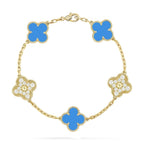 [Solara Jewelry ]クローバー 5モチーフ ブルーカルセドニー ダイヤモンド ゴールドブレスレット