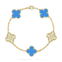 [Solara Jewelry ]CLOVER 5 MOTIF BLUE CHALCEDONY DIAMOND GOLD BRACELET