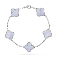 [Solara Jewelry ]CLOVER  5 MOTIF PURPLE CHALCEDONY BRACELET SILVER