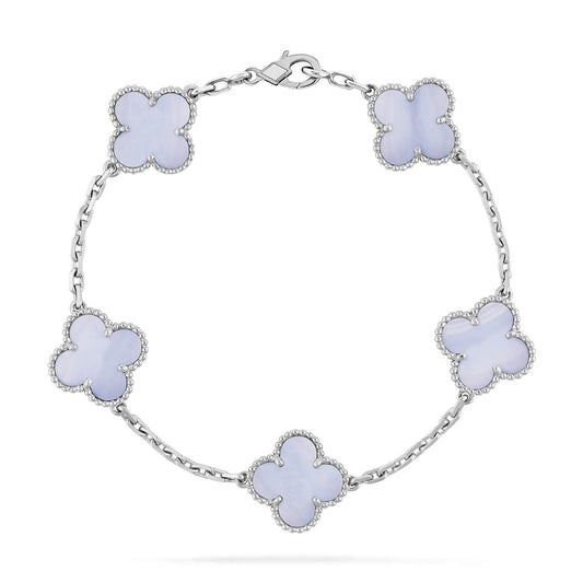 [Solara Jewelry ]CLOVER  5 MOTIF PURPLE CHALCEDONY BRACELET SILVER