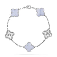 [Solara Jewelry ]CLOVER  5 MOTIF DIAMOND PURPLE CHALCEDONY BRACELET SILVER