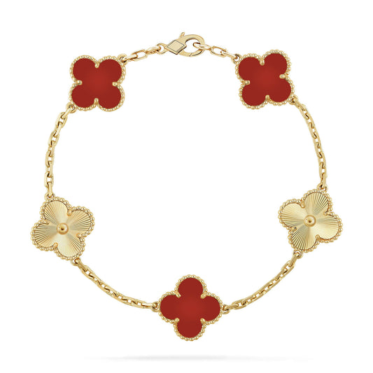 [Solara Jewelry ]CLOVER  5 MOTIFS CARNELIAN GOLD BRACELET
