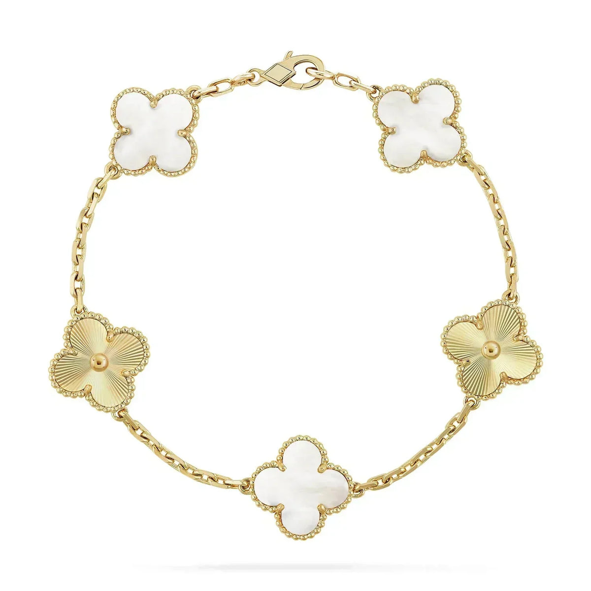 [Solara Jewelry ]KLEEBRACHLETT 5 MOTIV WEISSE PERLMUTT ROSEGOLD