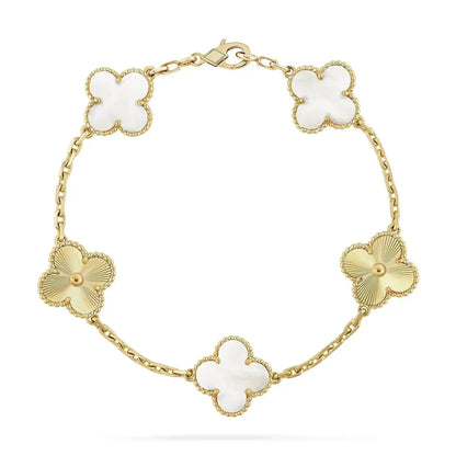 [Solara Jewelry ]KLEEBRACHLETT 5 MOTIV WEISSE PERLMUTT ROSEGOLD