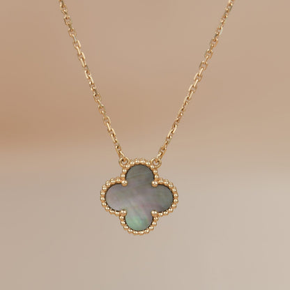 [Solara Jewelry] クローバー 15mm グレーマザーオブパール ネックレス