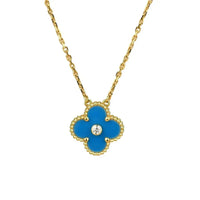 [Solara Jewelry ]CLOVER 15MM DIAMOND AND BLUE AGATE NECKLACE