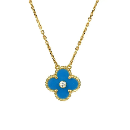 [Solara Jewelry] KLEEBRAUM 15MM DIAMANT UND BLAUES ACHAT HALSKETTE