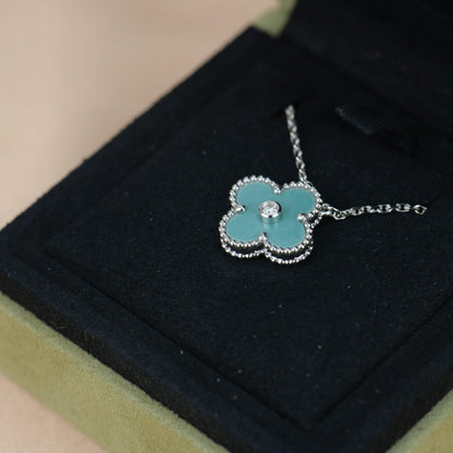 [Solara Jewelry ]クローバー 15MM ダイヤモンド SVRES ポーセリン ネックレス シルバー