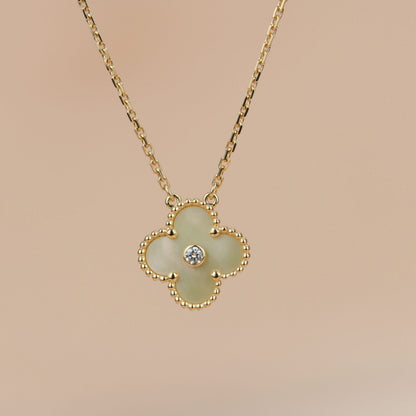 [Solara Jewelry ]CLOVER 15MM DIAMOND GOLD MOTHER OF PEARL NECKLACE