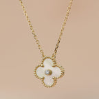 [Solara Jewelry ]クローバー 15MM ダイヤモンド ゴールド マザーオブパール ネックレス