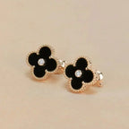 [Solara Jewelry ]CLOVER MEDIUM 1 MOTIFS ONYX DIAMOND EARRINGS