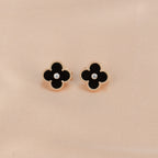 [Solara Jewelry ]CLOVER MEDIUM 1 MOTIFS ONYX DIAMOND EARRINGS