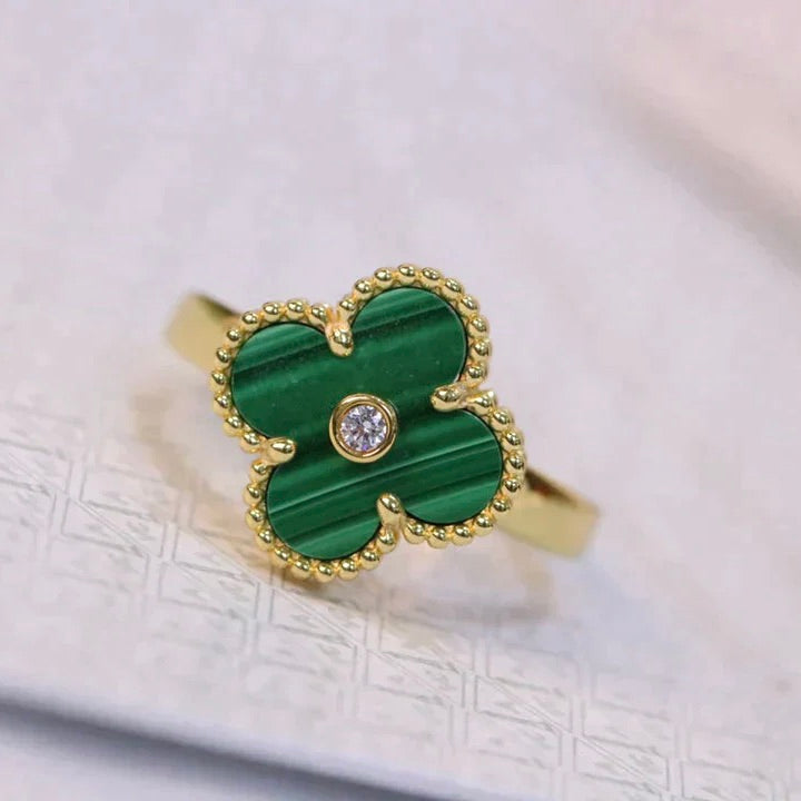 [Solara Jewelry ]CLOVER MALACHITE RING GOLD DIAMOND