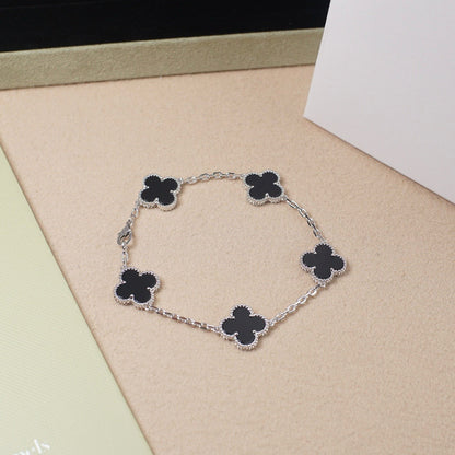 [Solara Jewelry ]クローバー 5 モチーフ オニキス ブレスレット シルバー