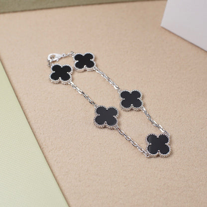 [Solara Jewelry ]クローバー 5 モチーフ オニキス ブレスレット シルバー