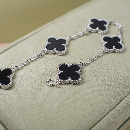 [Solara Jewelry ]クローバー 5 モチーフ オニキス ブレスレット シルバー