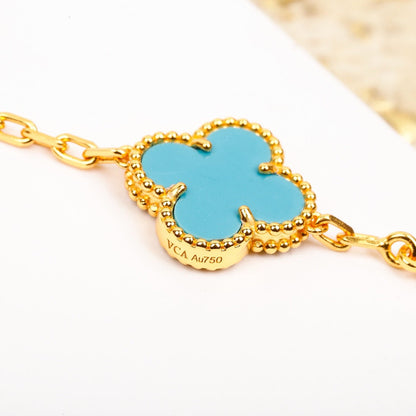 [Solara Jewelry ]クローバー 5モチーフ ターコイズ ダイヤモンド ゴールドブレスレット