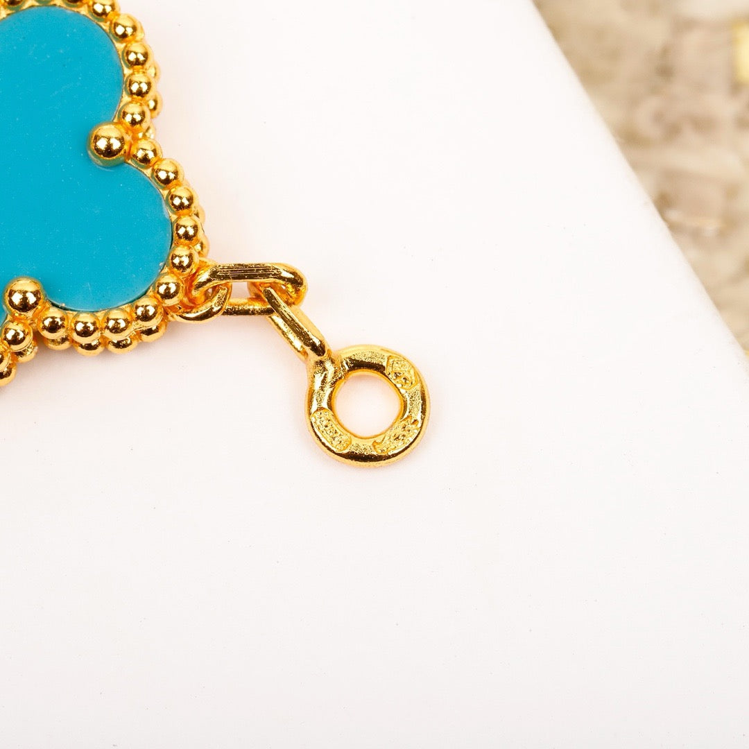 [Solara Jewelry ]クローバー 5モチーフ ターコイズ ダイヤモンド ゴールドブレスレット