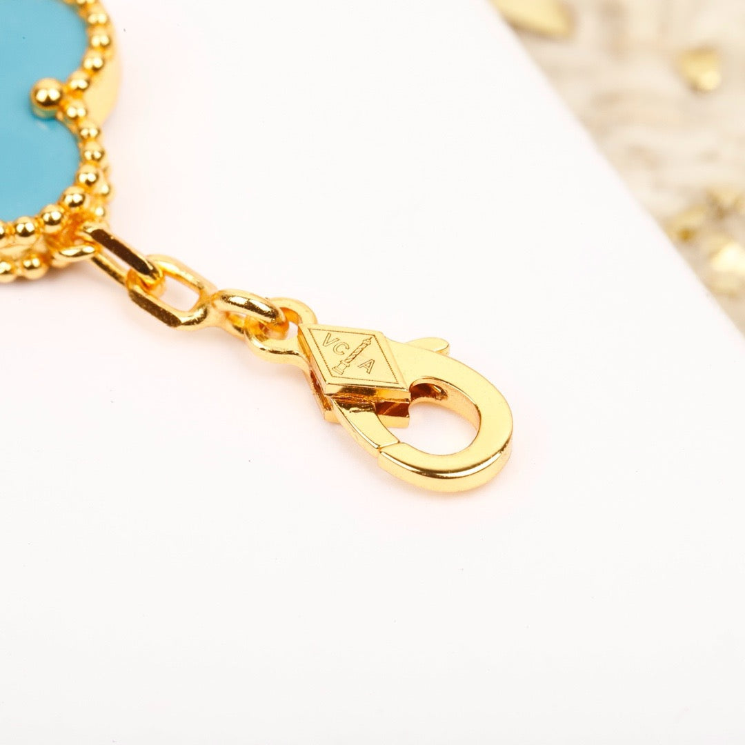 [Solara Jewelry ]クローバー 5モチーフ ターコイズ ダイヤモンド ゴールドブレスレット