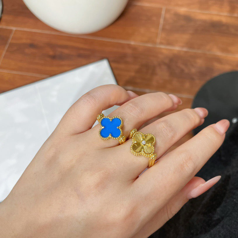 [Solara Jewelry ]CLOVER RIVERSIBLE BLUE AGATE RING