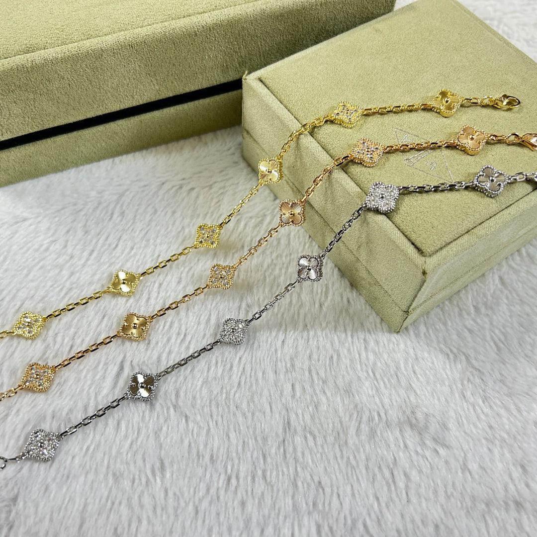 [Solara Jewelry] クローバー 6モチーフ ダイヤモンド レーザー ブレスレット