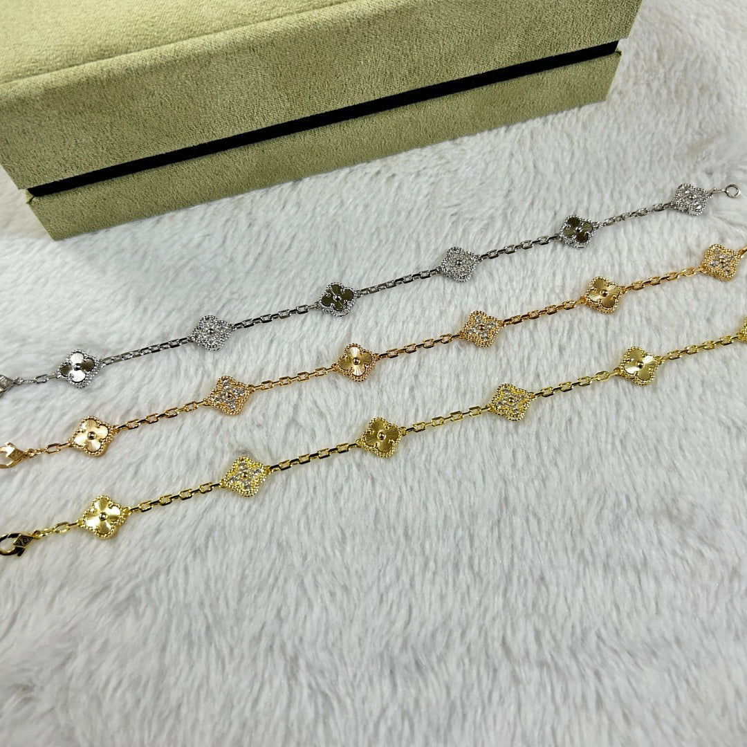 [Solara Jewelry] クローバー 6モチーフ ダイヤモンド レーザー ブレスレット