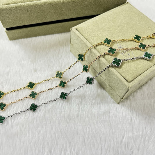 [Solara Jewelry ]CLOVER 6 MOTIF MALACHITE BRACELET
