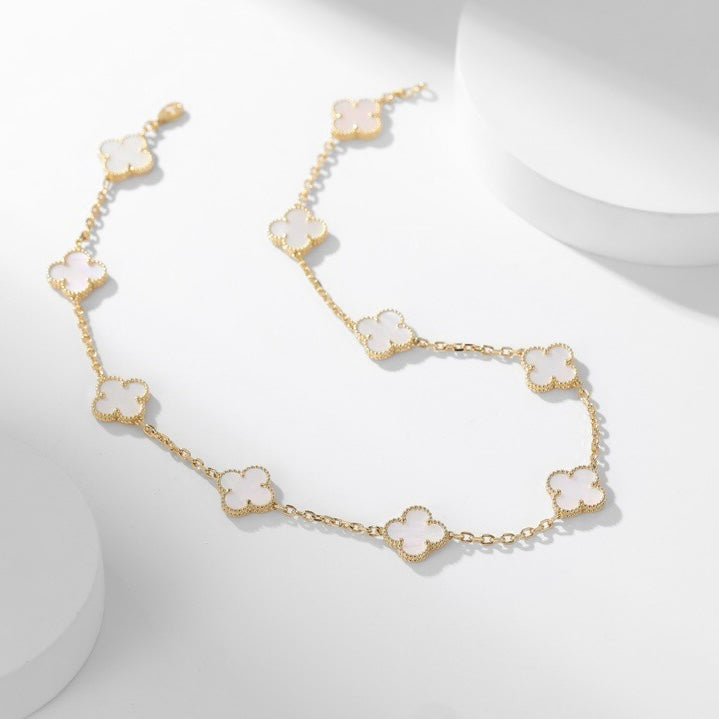[Solara Jewelry ]CLOVER 10 MOTIFS WEISSE PERLMUTTKETTE