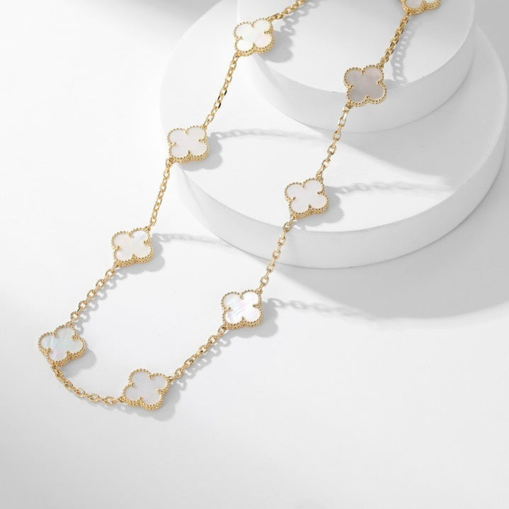 [Solara Jewelry ]CLOVER 10 MOTIFS WEISSE PERLMUTTKETTE