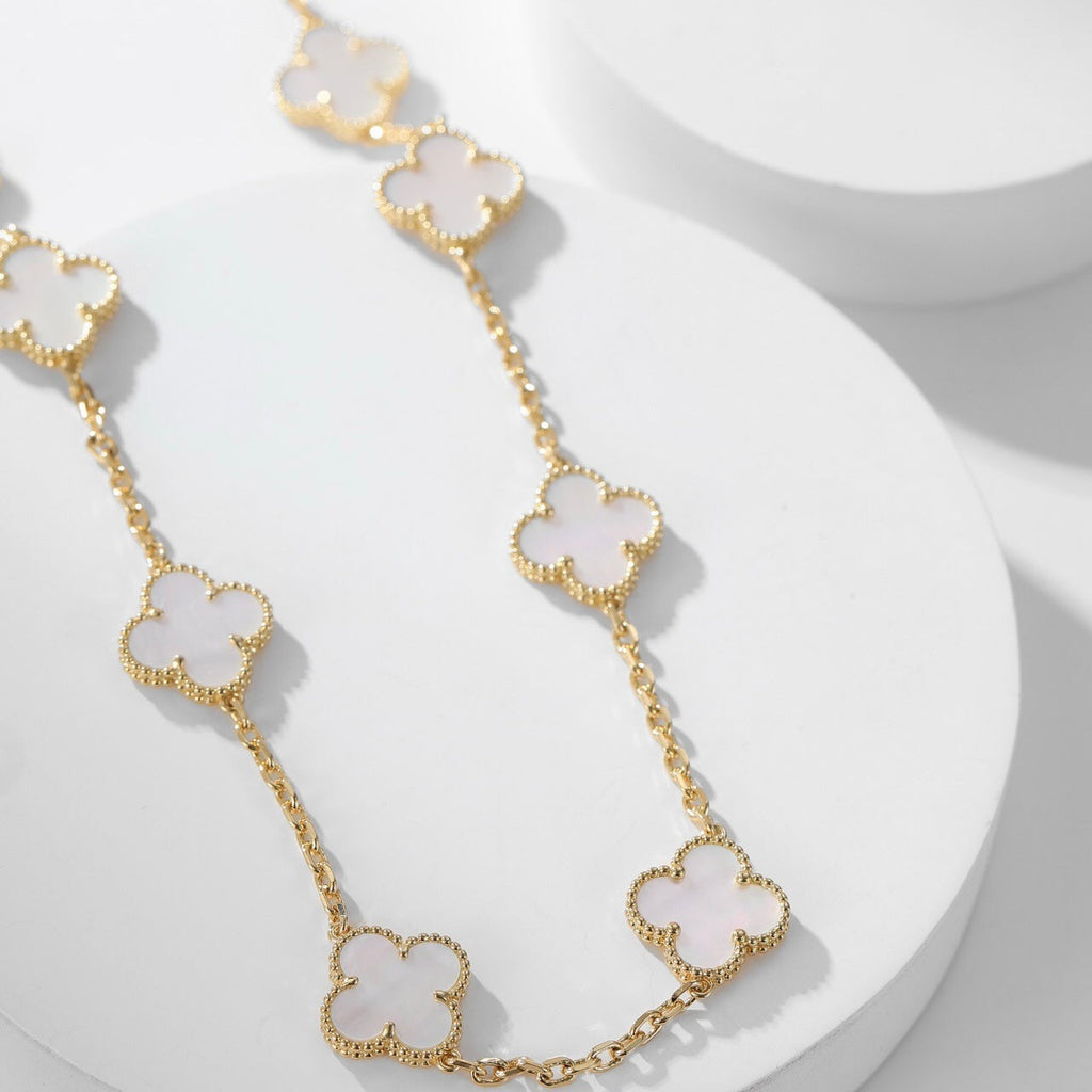 [Solara Jewelry ]CLOVER 10 MOTIFS WEISSE PERLMUTTKETTE