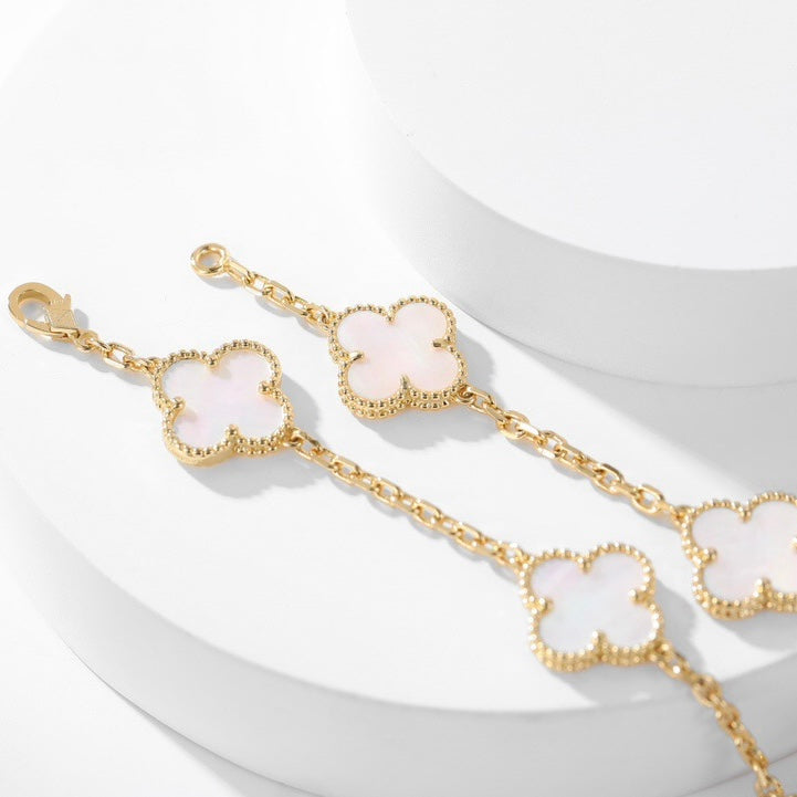 [Solara Jewelry ]CLOVER 10 MOTIFS WEISSE PERLMUTTKETTE